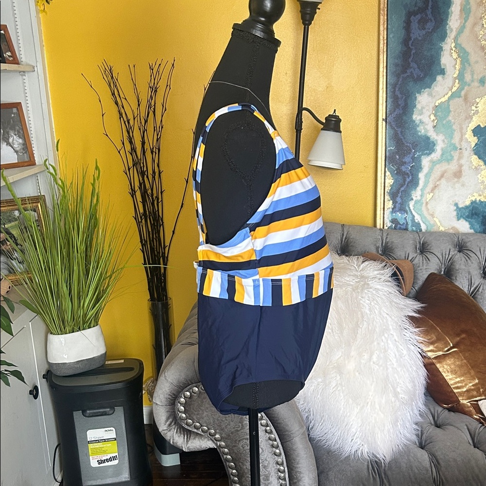 Kona Sol Blue and Yellow Striped One Piece - Picture 8 of 9
